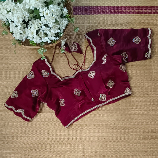 Maroon Fandy Silk Sequence Blouse