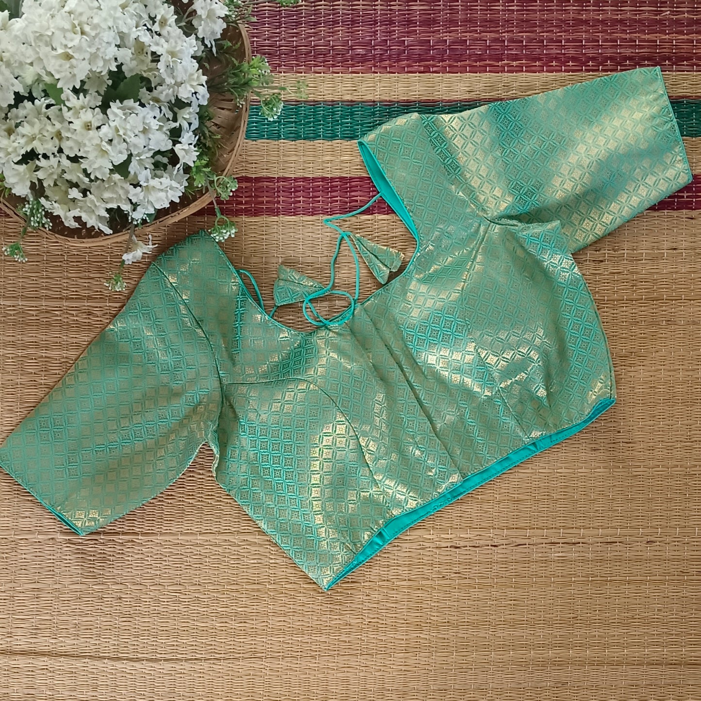 Classic Aqua Green Brocade Blouse(assorted)