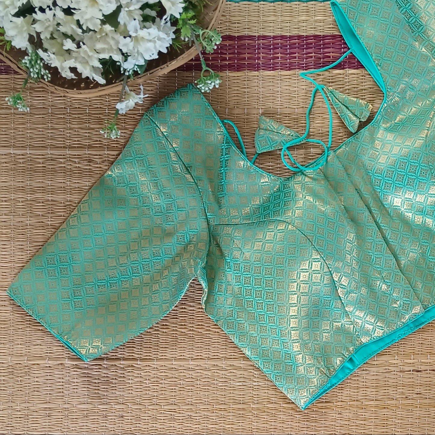 Classic Aqua Green Brocade Blouse(assorted)