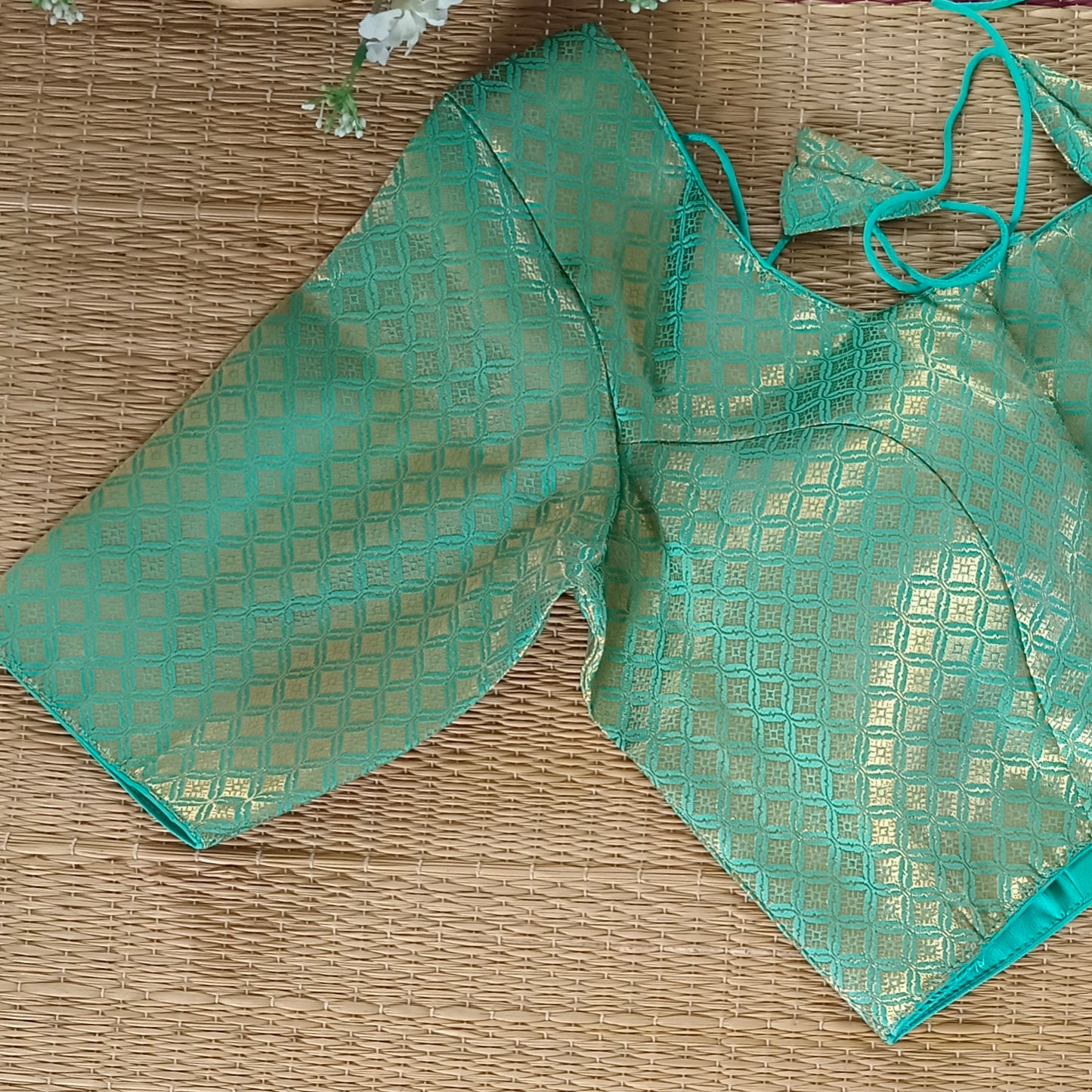 Classic Aqua Green Brocade Blouse(assorted)