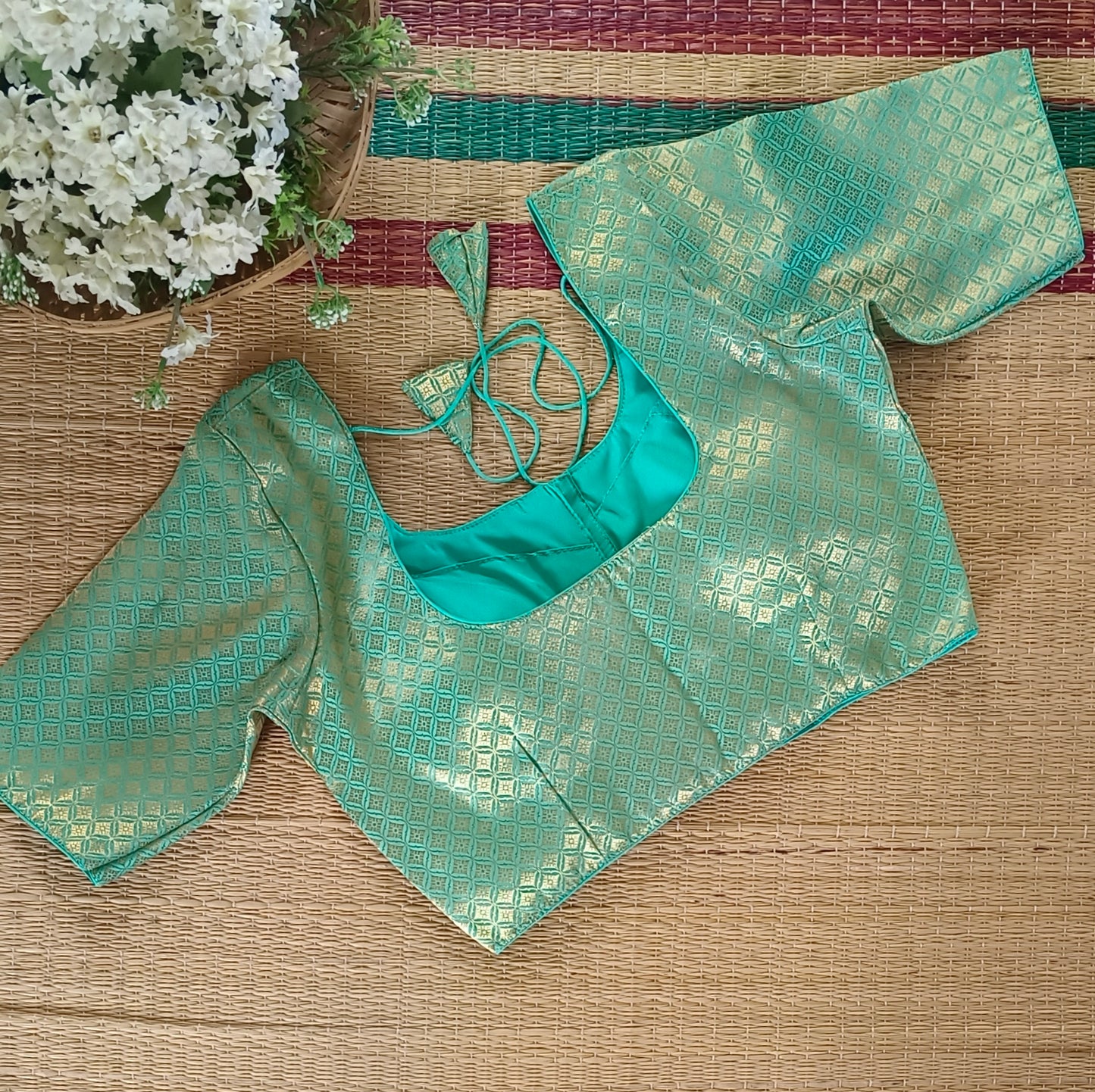 Classic Aqua Green Brocade Blouse(assorted)