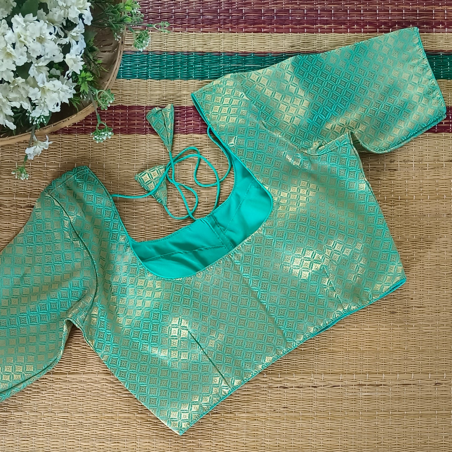 Classic Aqua Green Brocade Blouse(assorted)