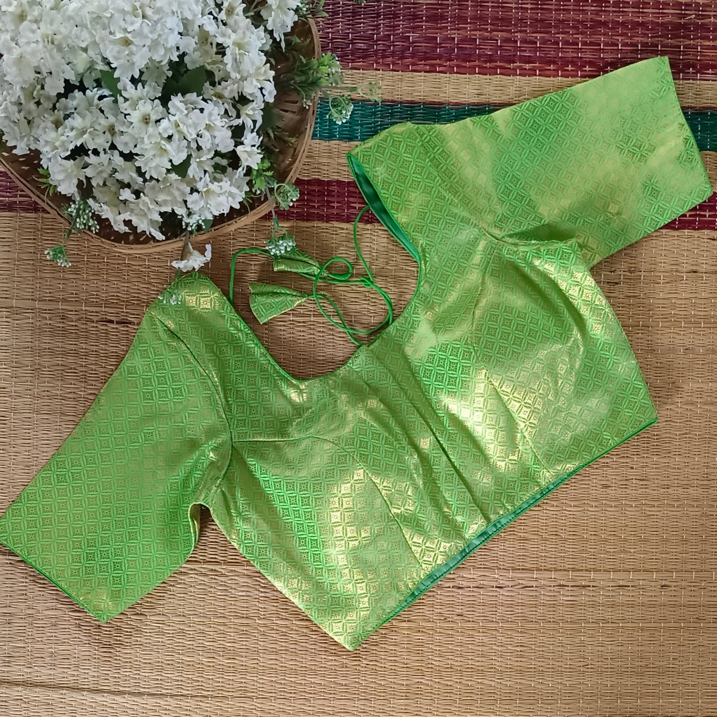Classic Parrot Green Brocade Blouse(assorted)