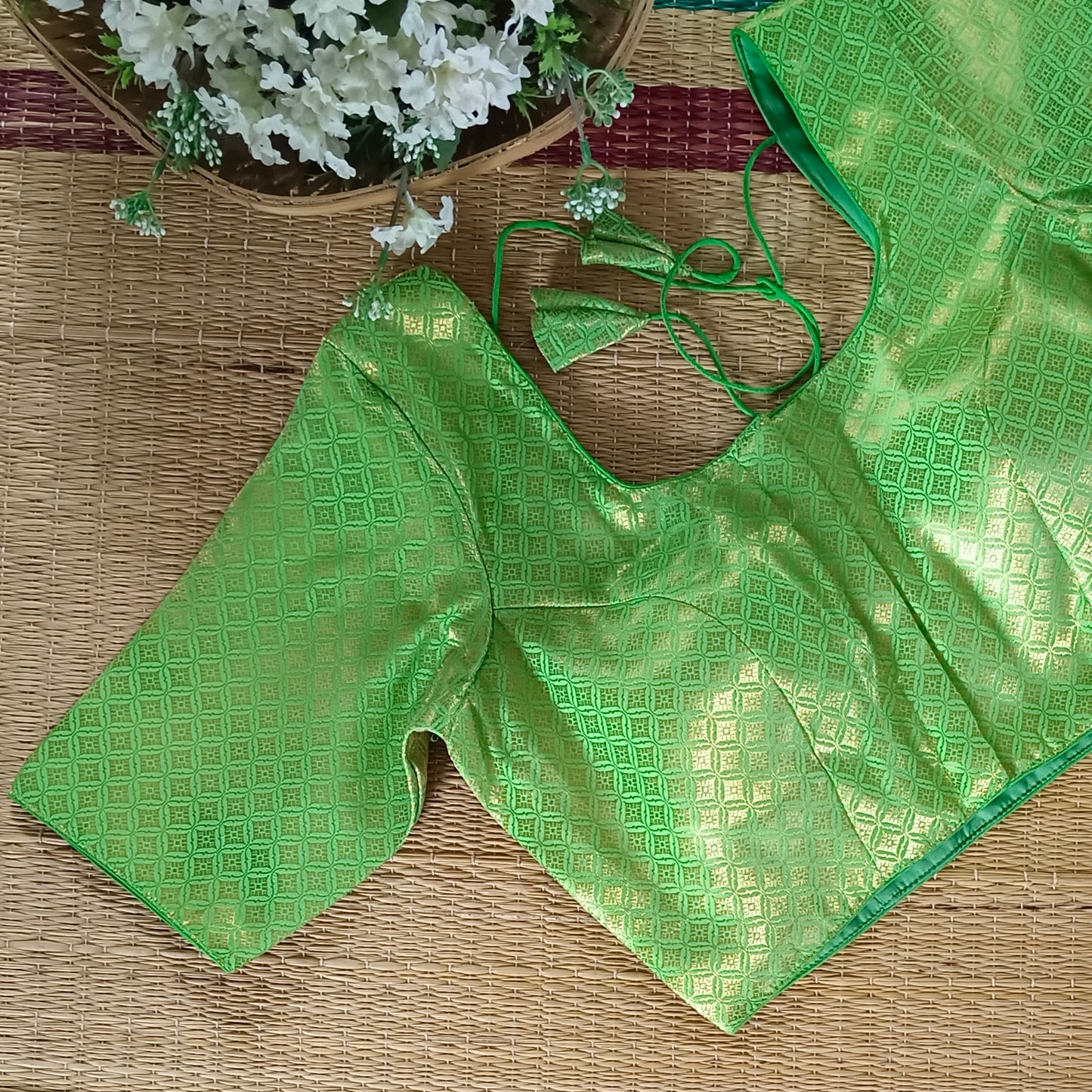 Classic Parrot Green Brocade Blouse(assorted)
