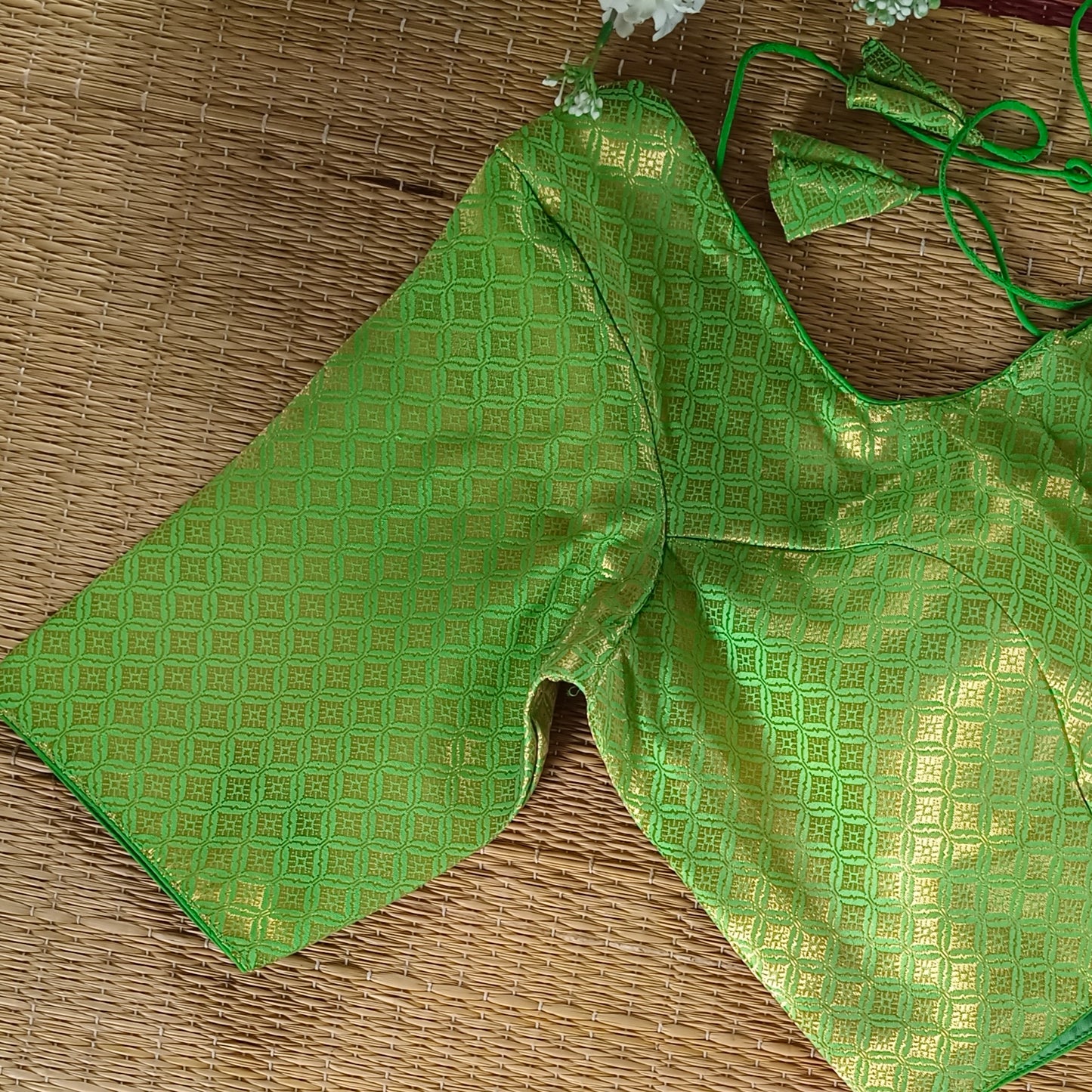Classic Parrot Green Brocade Blouse(assorted)