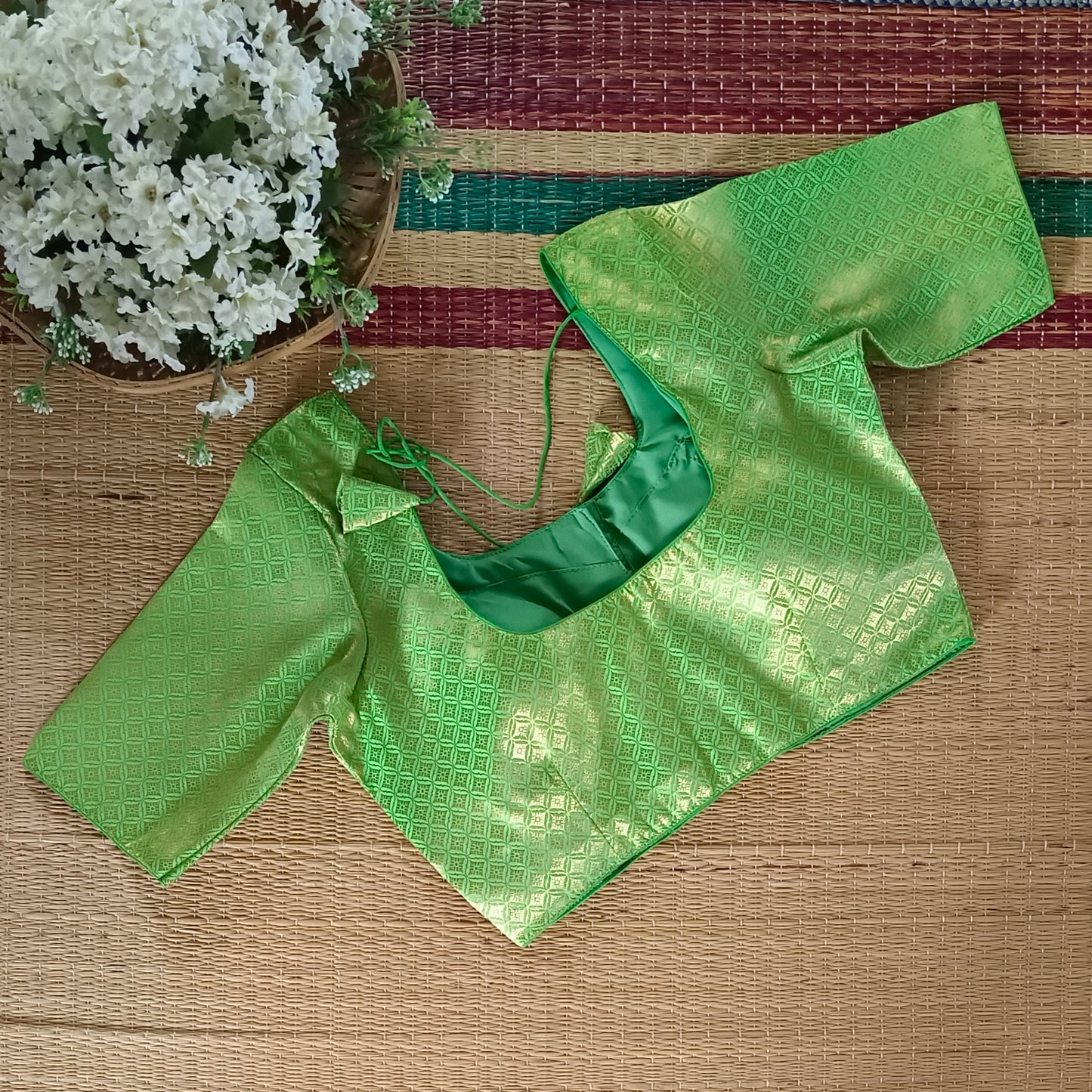 Classic Parrot Green Brocade Blouse(assorted)