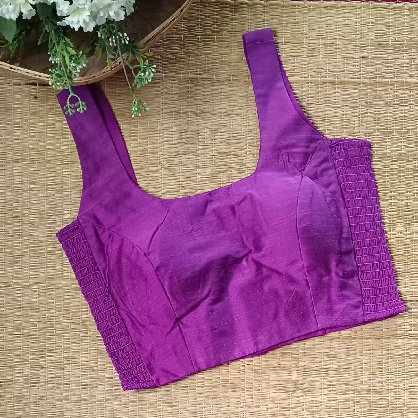 Magenta plain flexifit U neck blouse