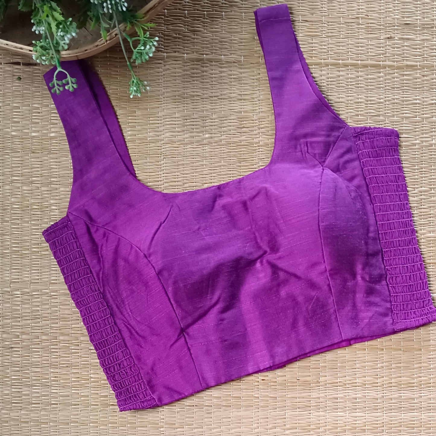 Magenta plain flexifit U neck blouse