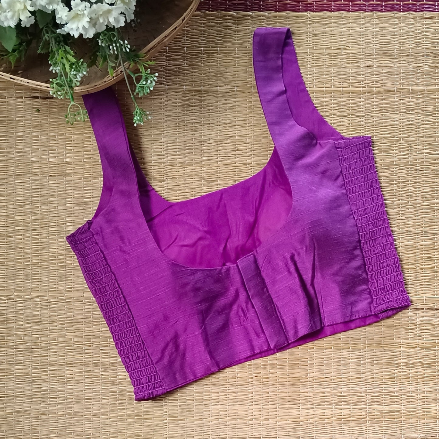 Magenta plain flexifit U neck blouse