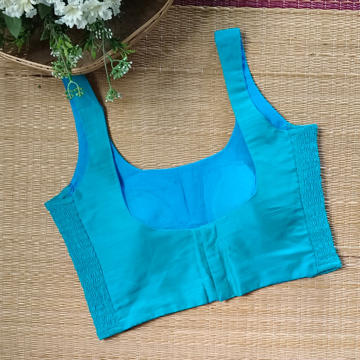 Blue 2 plain flexifit U neck blouse