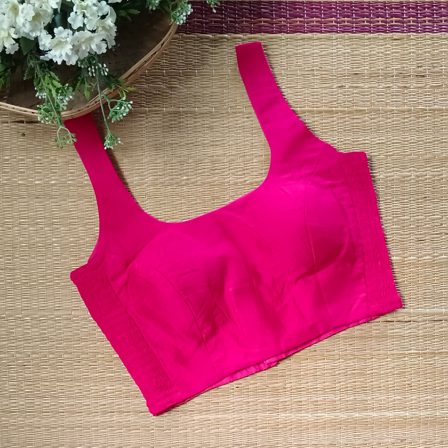 Hot pink plain flexifit U neck blouse