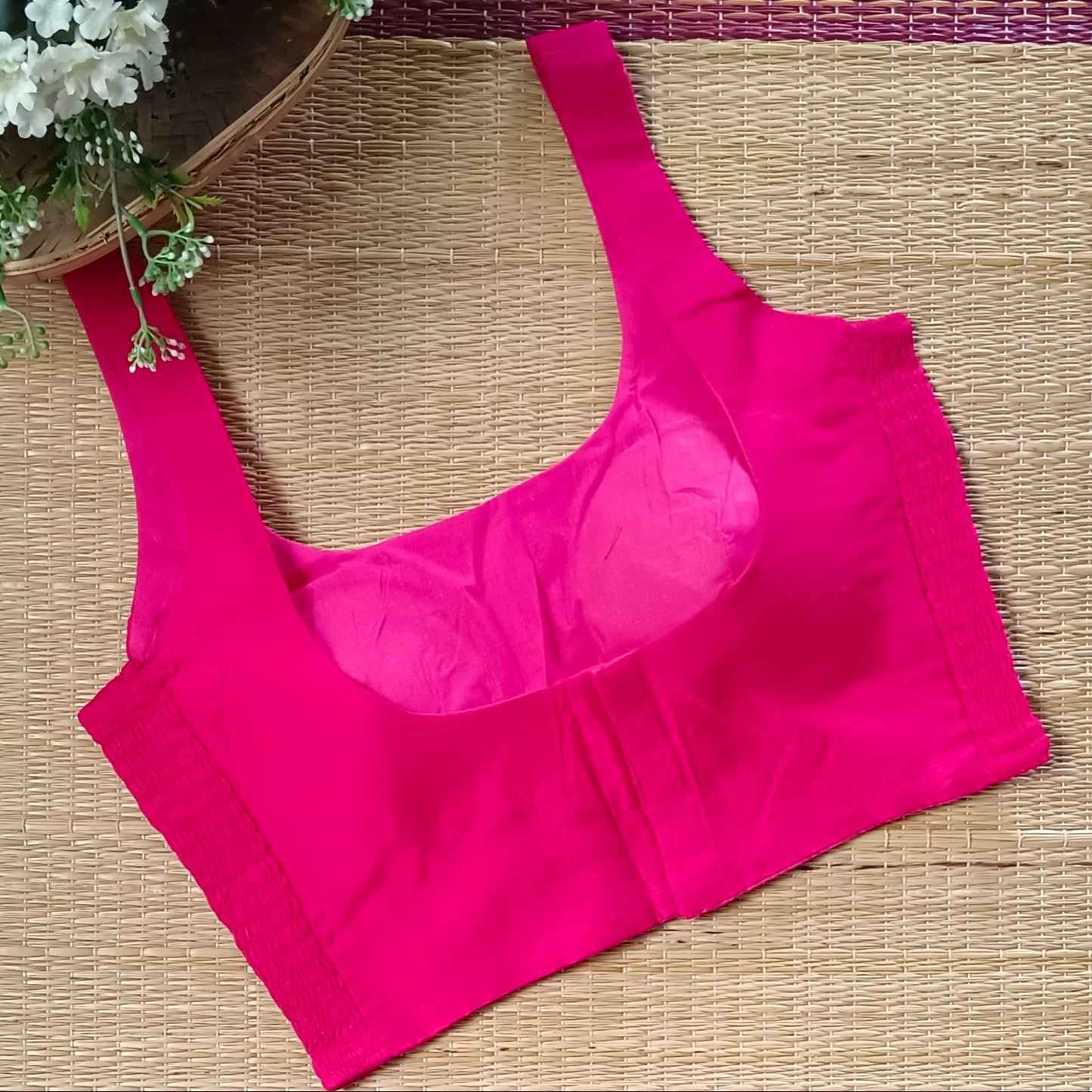 Hot pink plain flexifit U neck blouse
