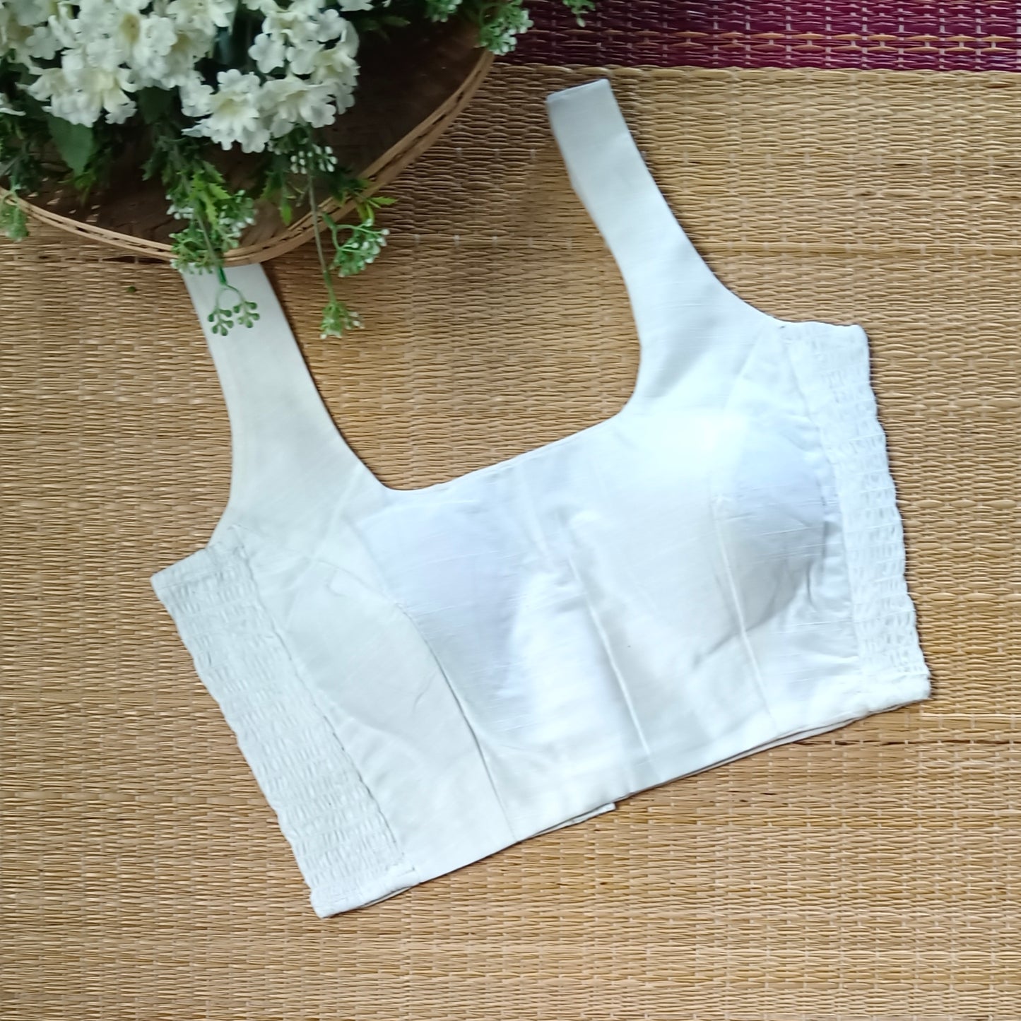 White plain flexifit U neck blouse
