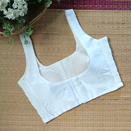White plain flexifit U neck blouse