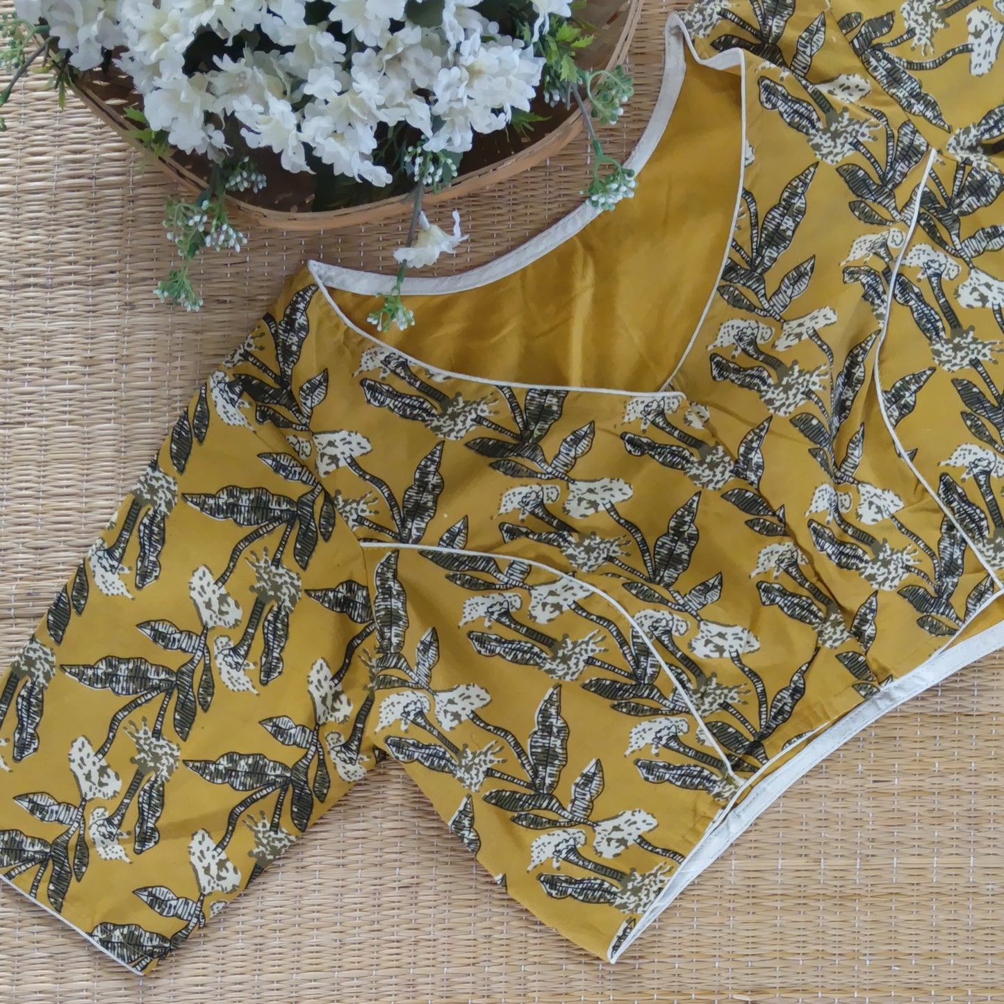 Dark Mustard Kalamkari Cotton Blouse