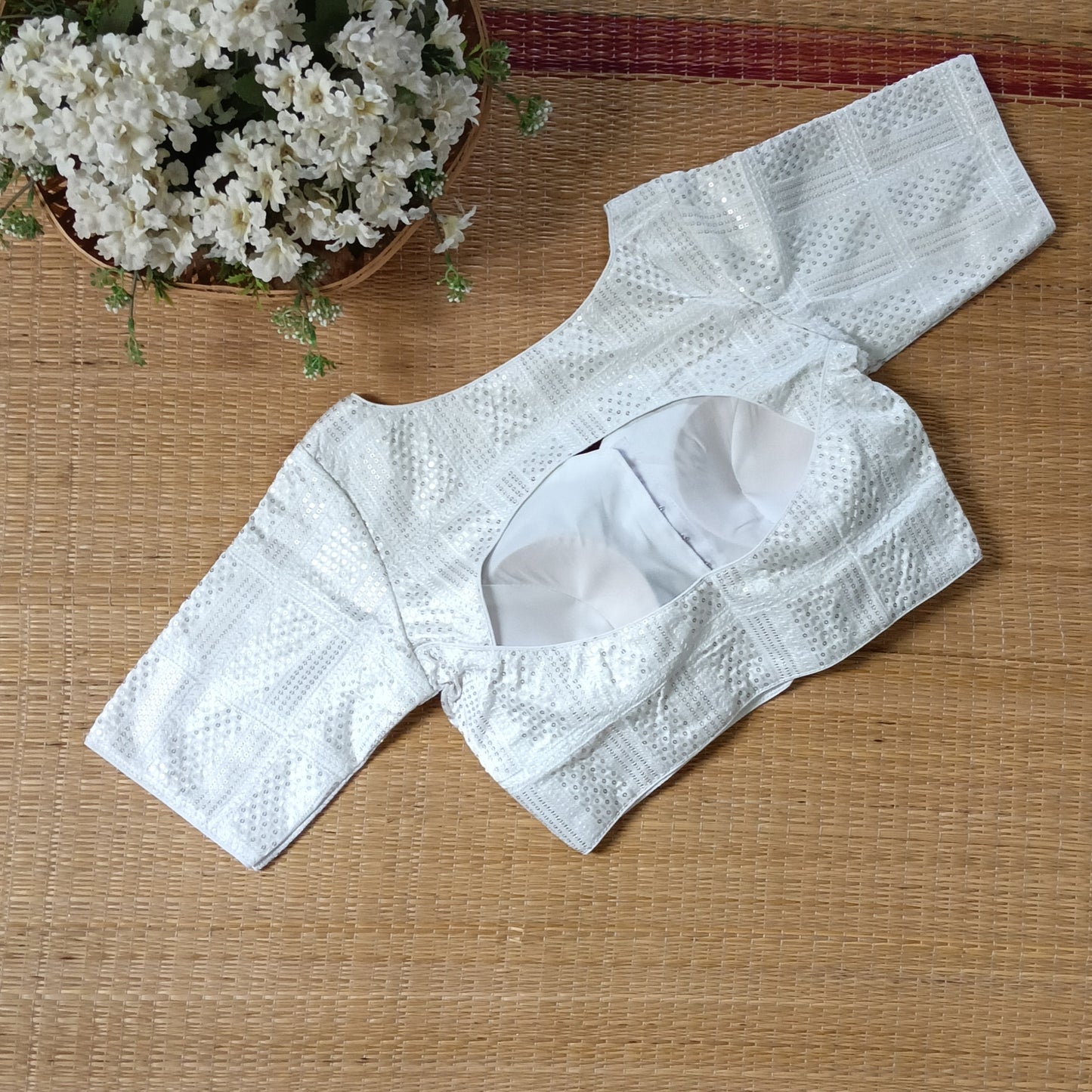 White Semi Silk Sequence Blouse(assorted)