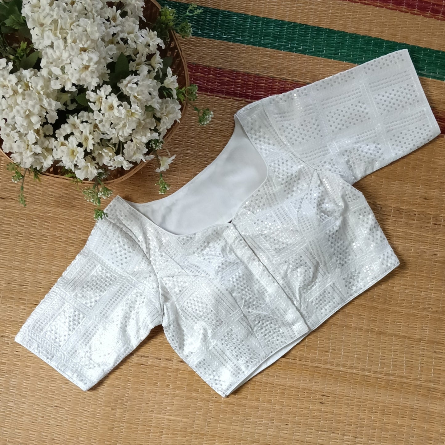 White Semi Silk Sequence Blouse(assorted)