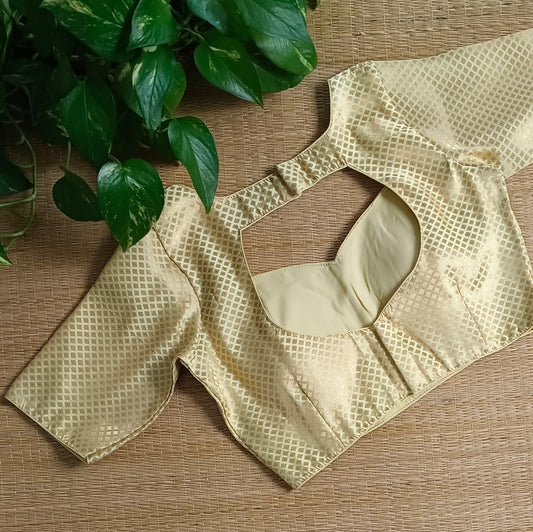 Pastel Yellow Sweet Heart Neck Brocade Blouse