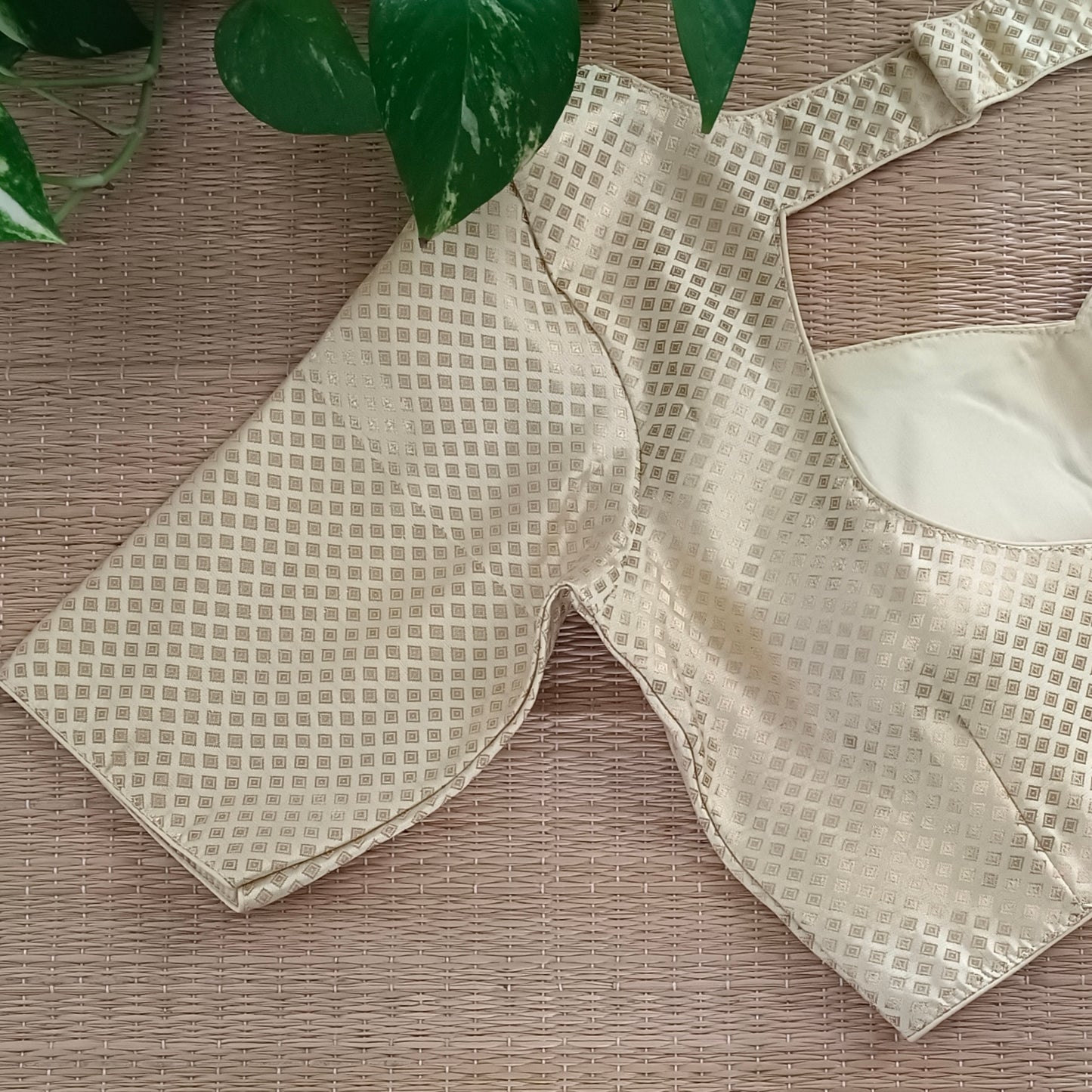 Pastel Yellow Sweet Heart Neck Brocade Blouse