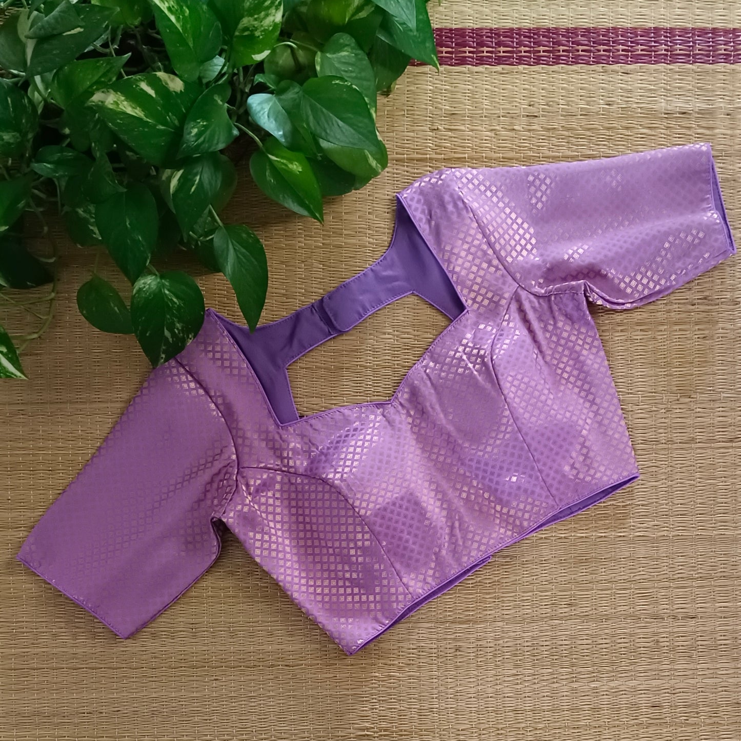 Lavender Sweet Heart Neck Brocade Blouse