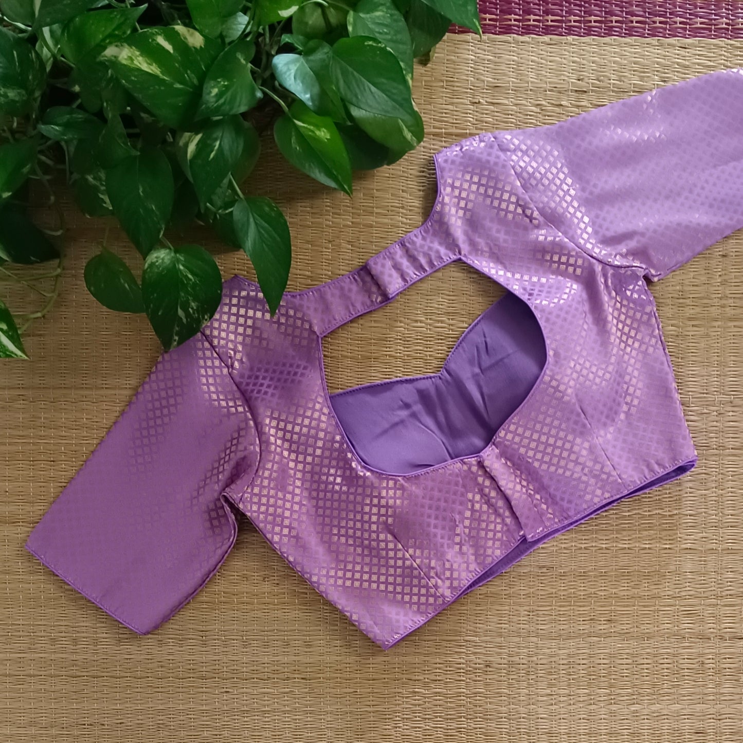 Lavender Sweet Heart Neck Brocade Blouse