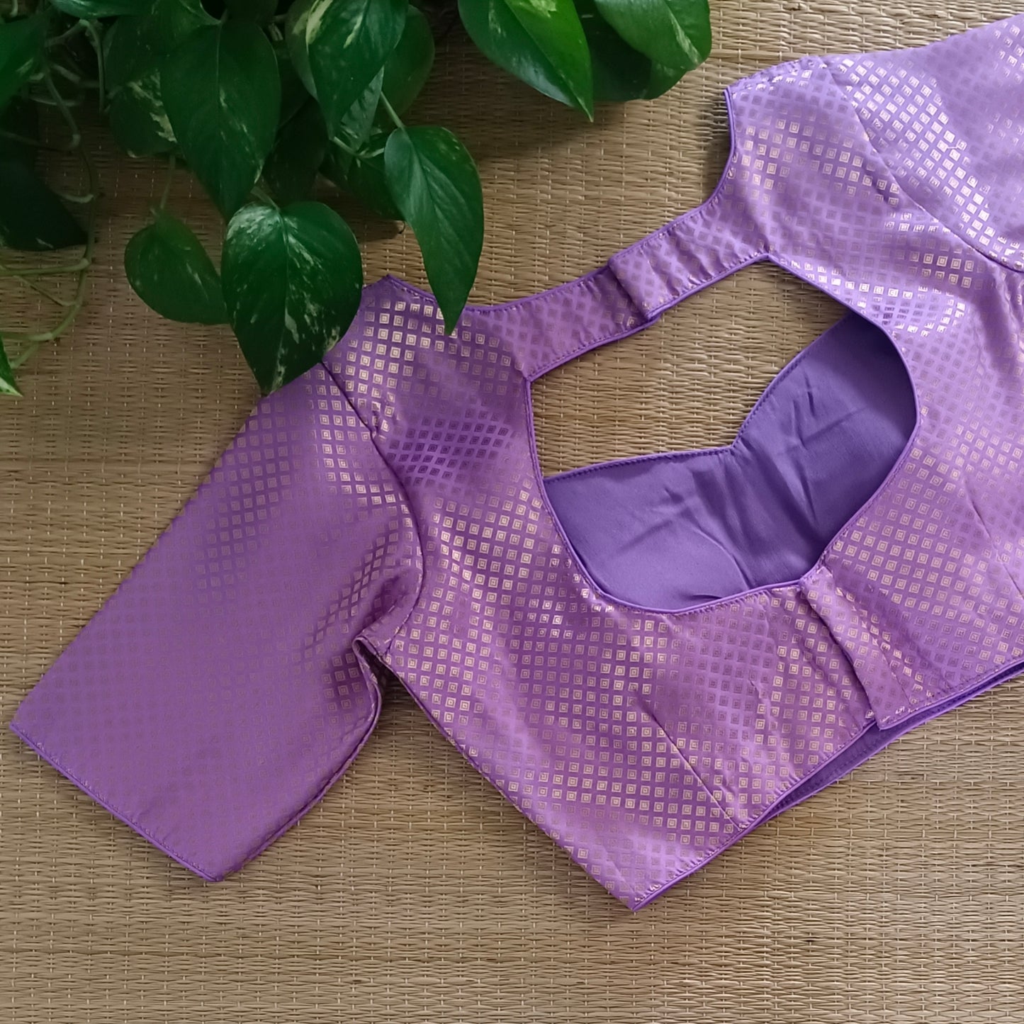 Lavender Sweet Heart Neck Brocade Blouse