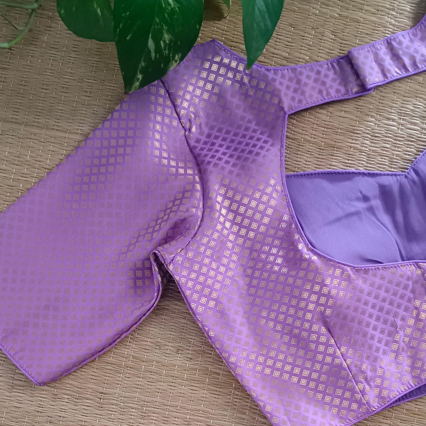 Lavender Sweet Heart Neck Brocade Blouse