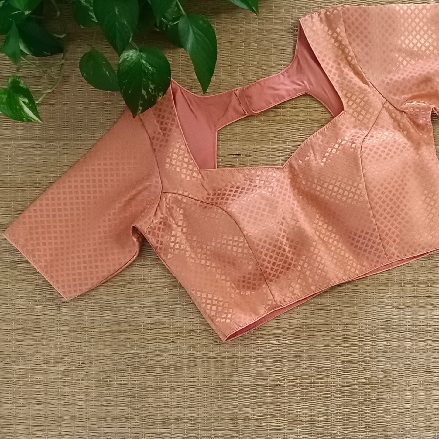 Pastel Orange Sweet Heart Neck Brocade Blouse