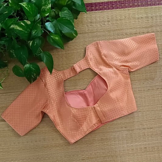 Pastel Orange Sweet Heart Neck Brocade Blouse