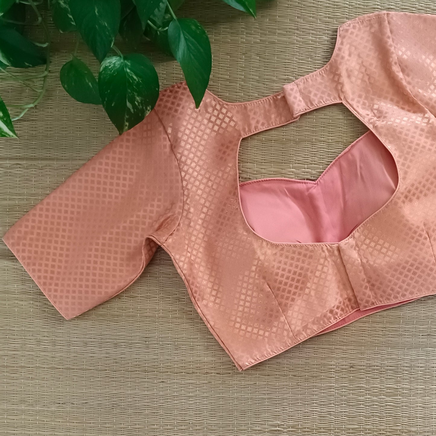 Pastel Orange Sweet Heart Neck Brocade Blouse