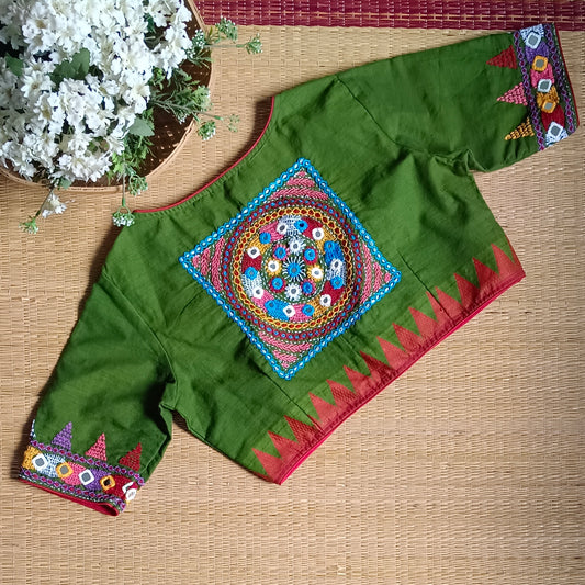 Mehandi Green Gujrati Hand Embroidery Blouse