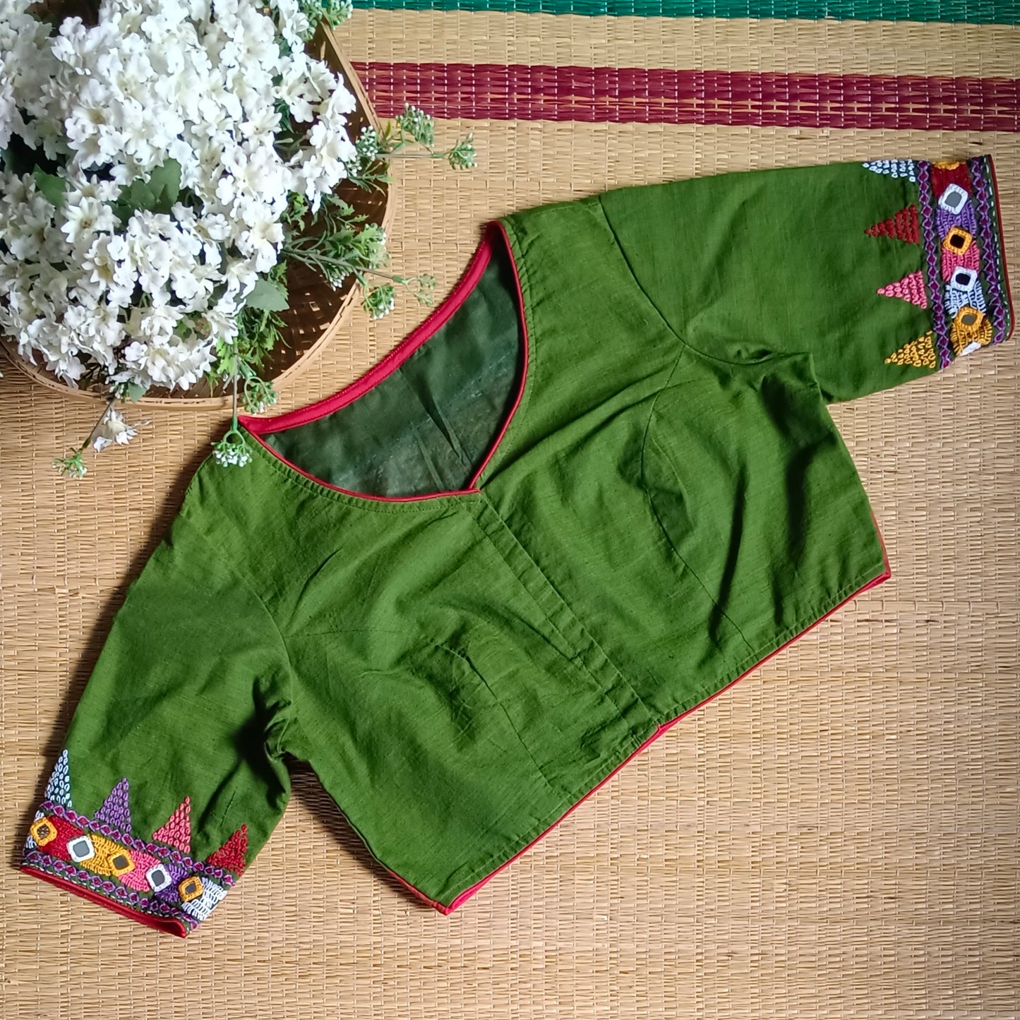 Mehandi Green Gujrati Hand Embroidery Blouse