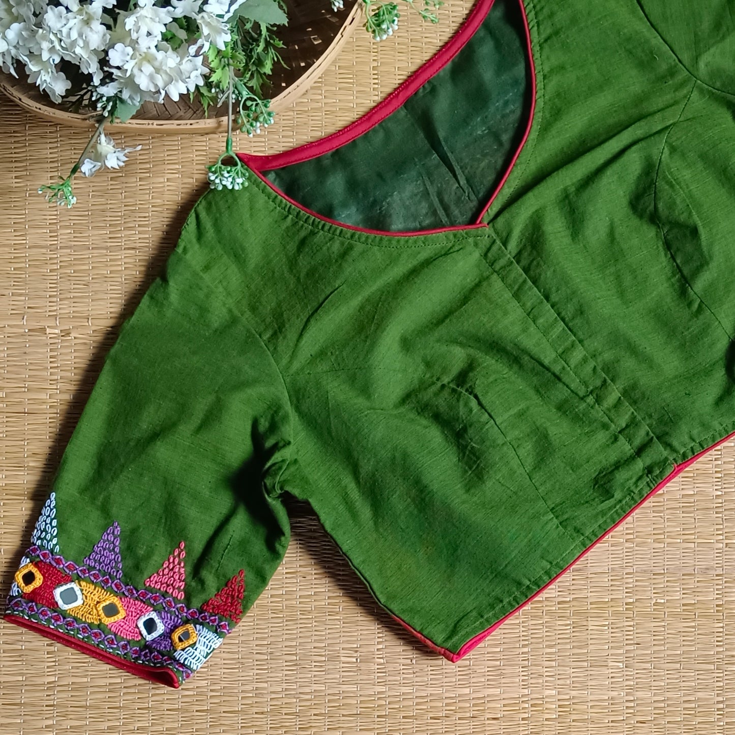 Mehandi Green Gujrati Hand Embroidery Blouse