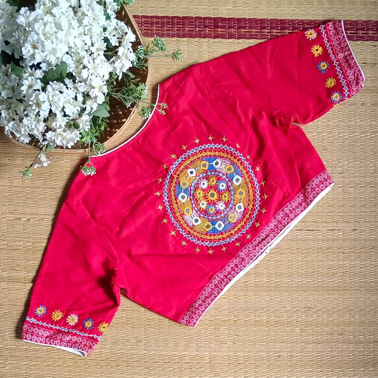 Red Gujrati Hand Embroidery Blouse
