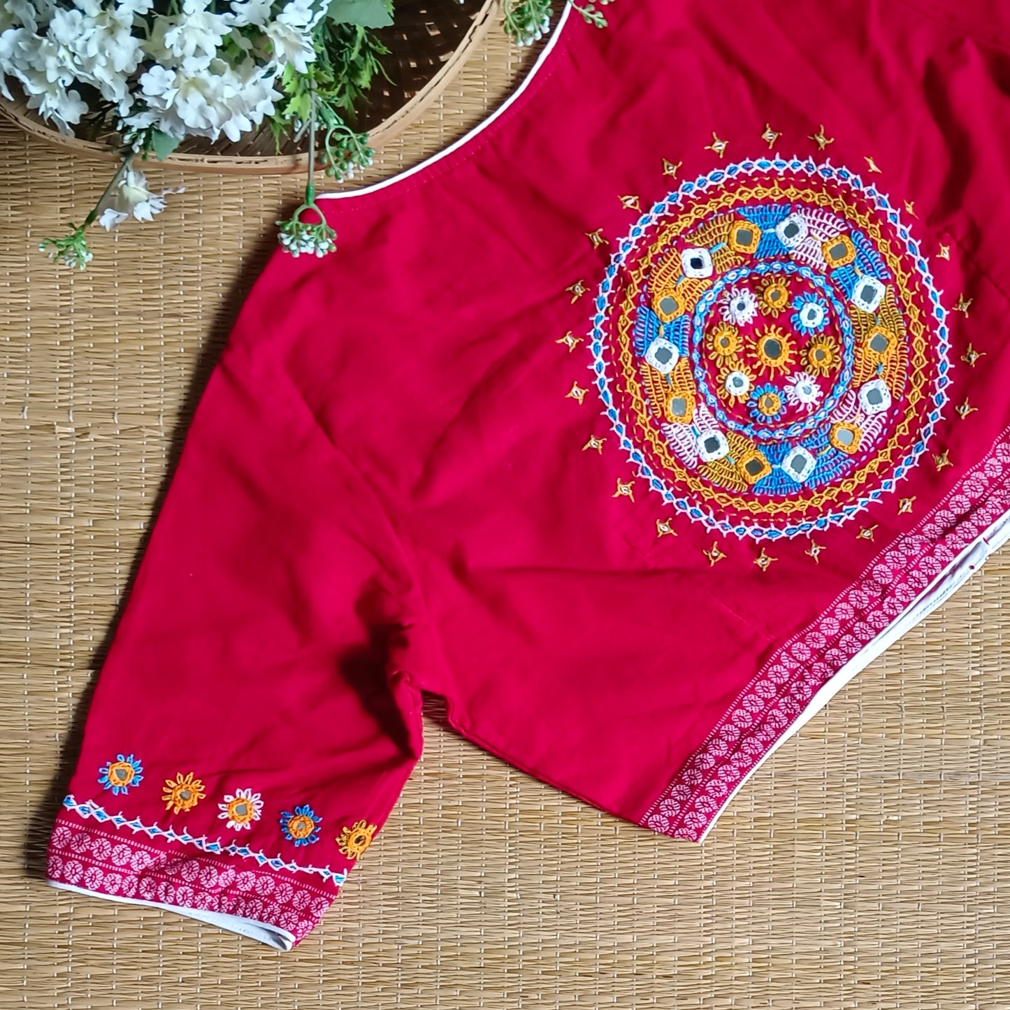 Red Gujrati Hand Embroidery Blouse