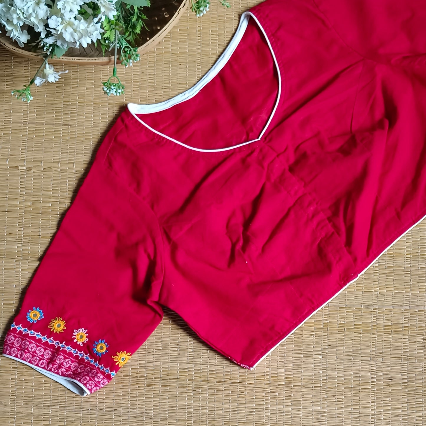 Red Gujrati Hand Embroidery Blouse