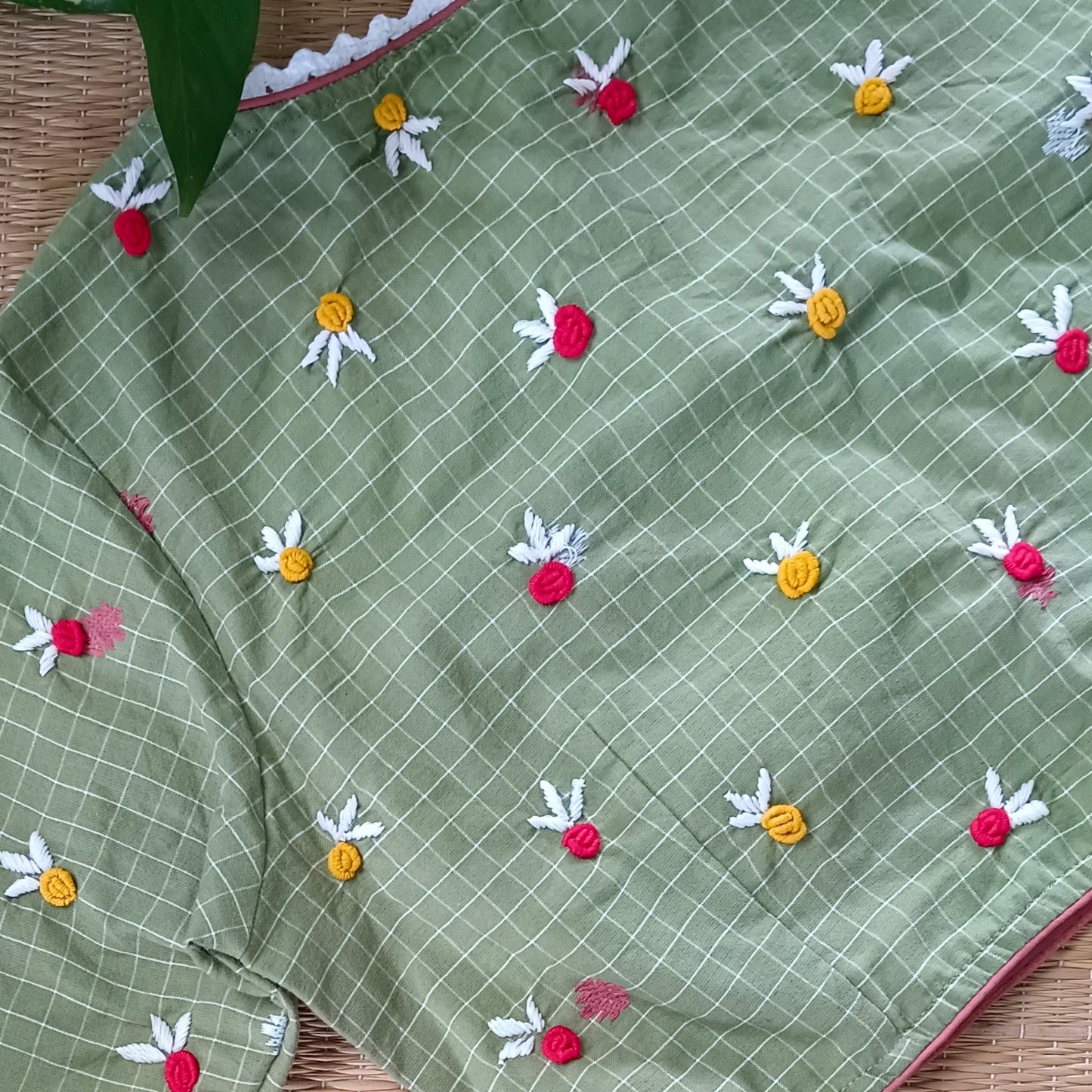 Pista Green Jamdani Hand Embroidery Blouse