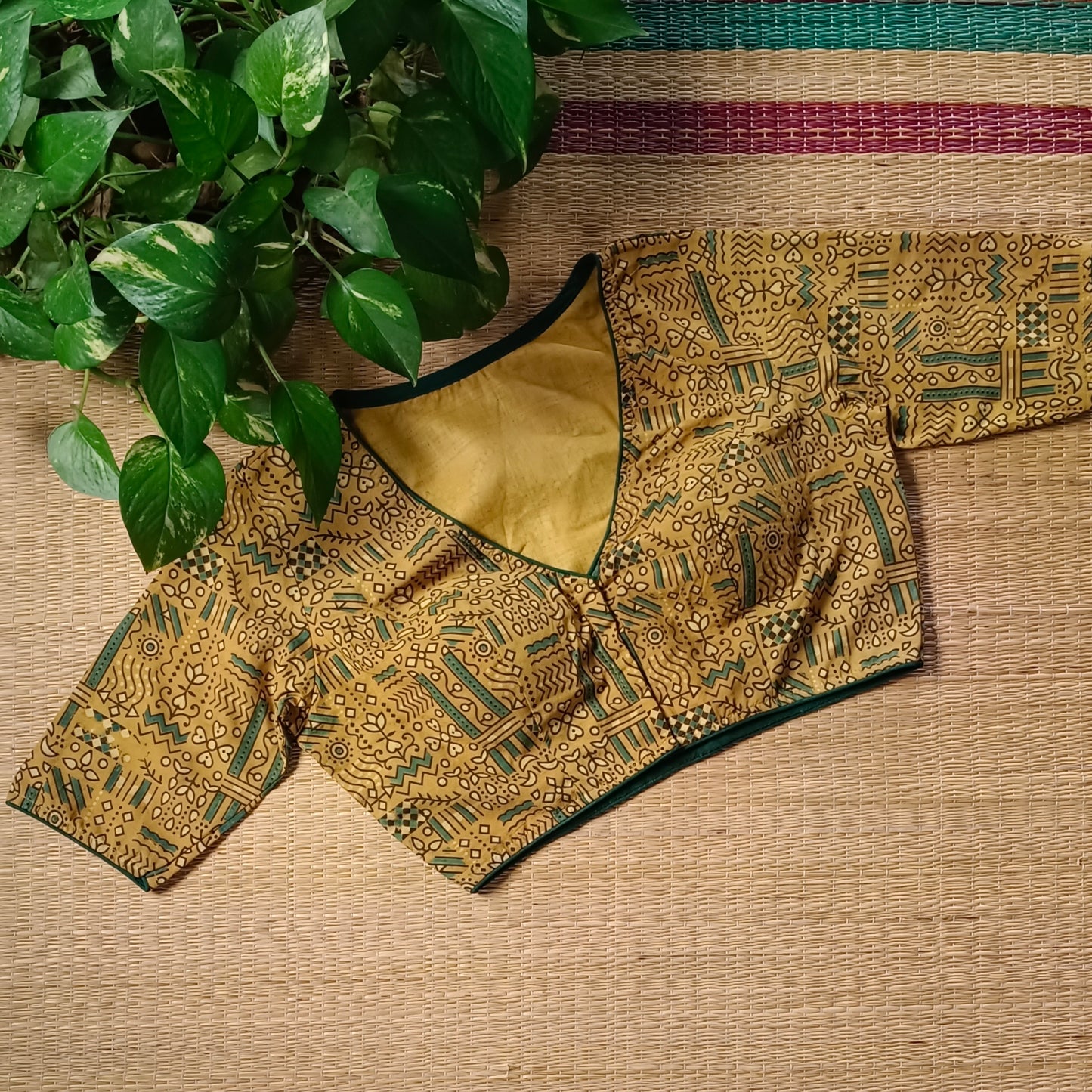 Mustard Ajrak Cotton Blouse