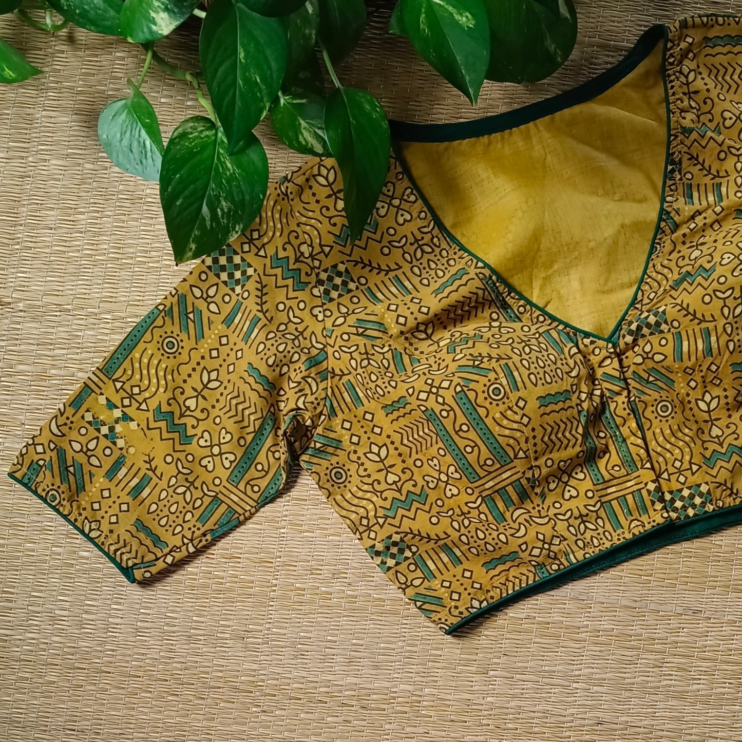 Mustard Ajrak Cotton Blouse