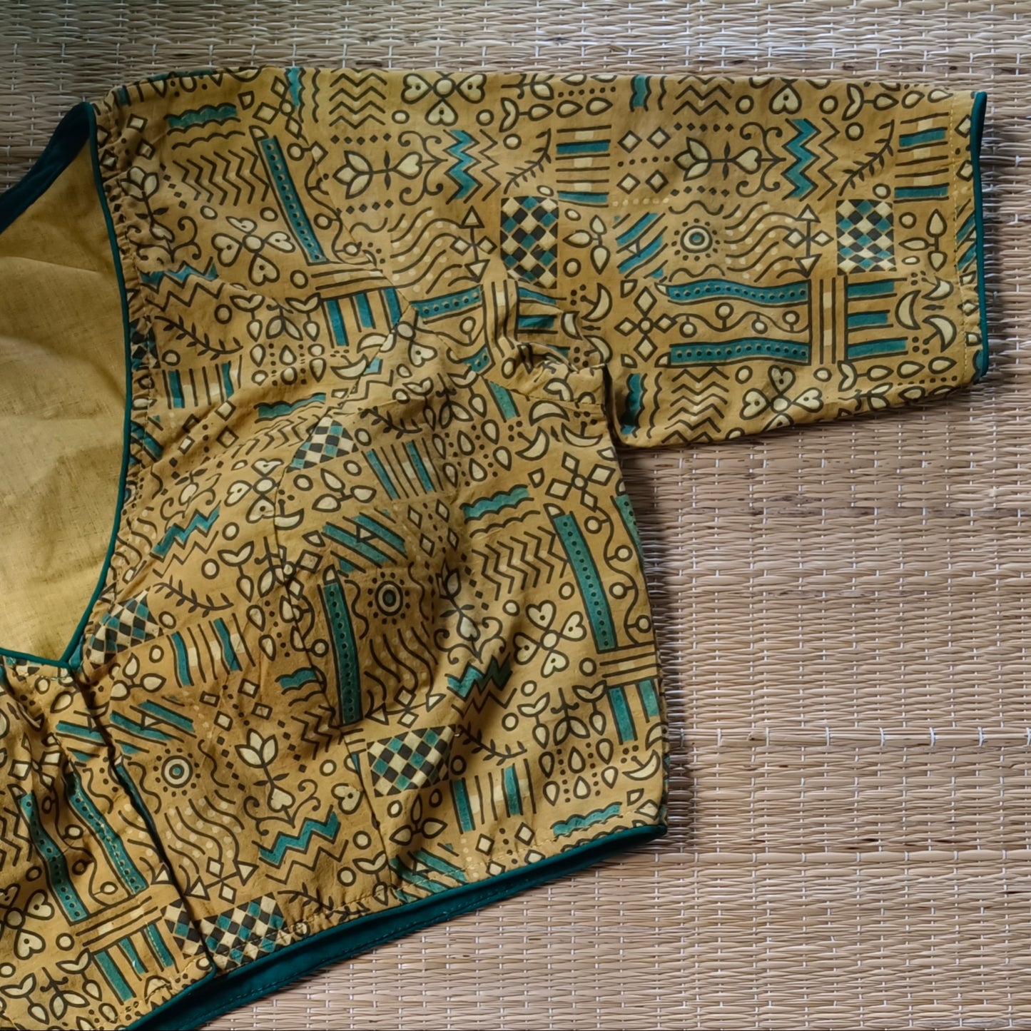 Mustard Ajrak Cotton Blouse