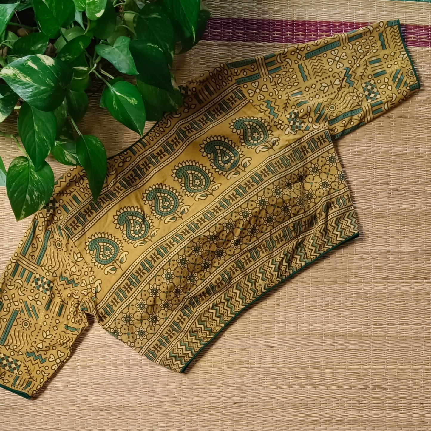 Mustard Ajrak Cotton Blouse