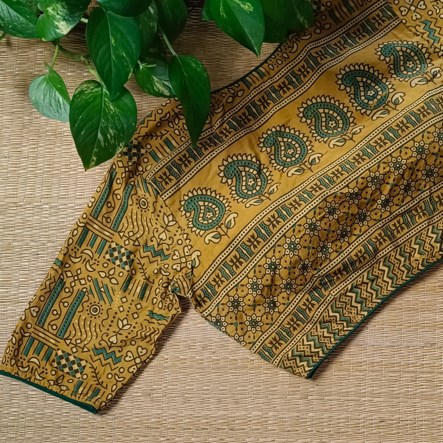 Mustard Ajrak Cotton Blouse