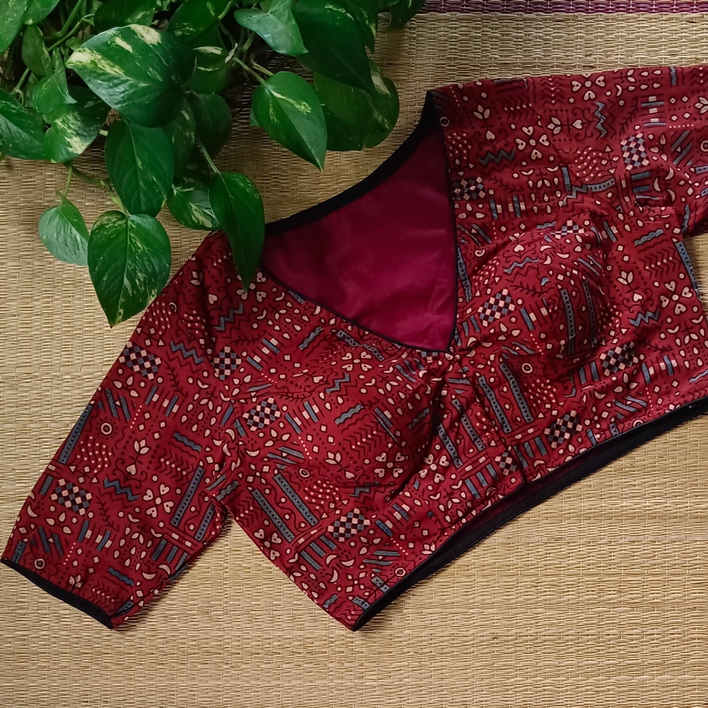 Maroon Ajrak Cotton Blouse