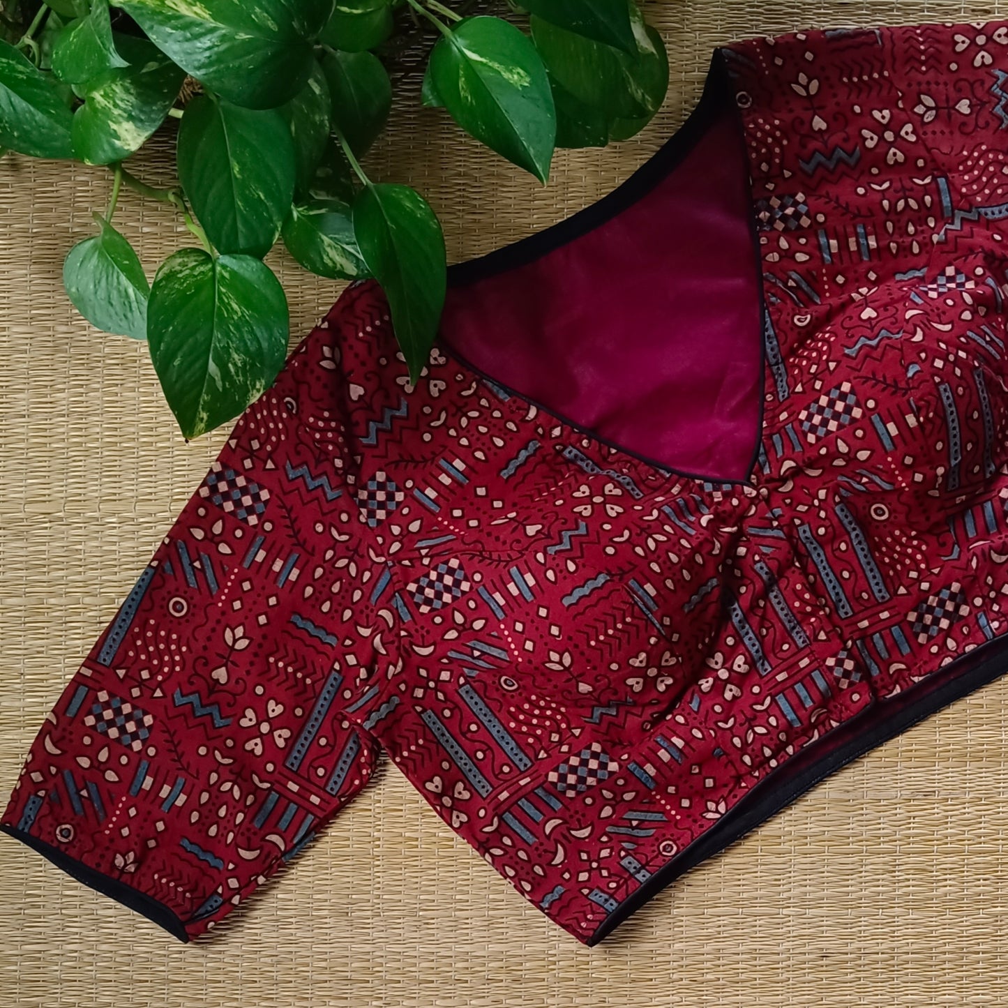 Maroon Ajrak Cotton Blouse
