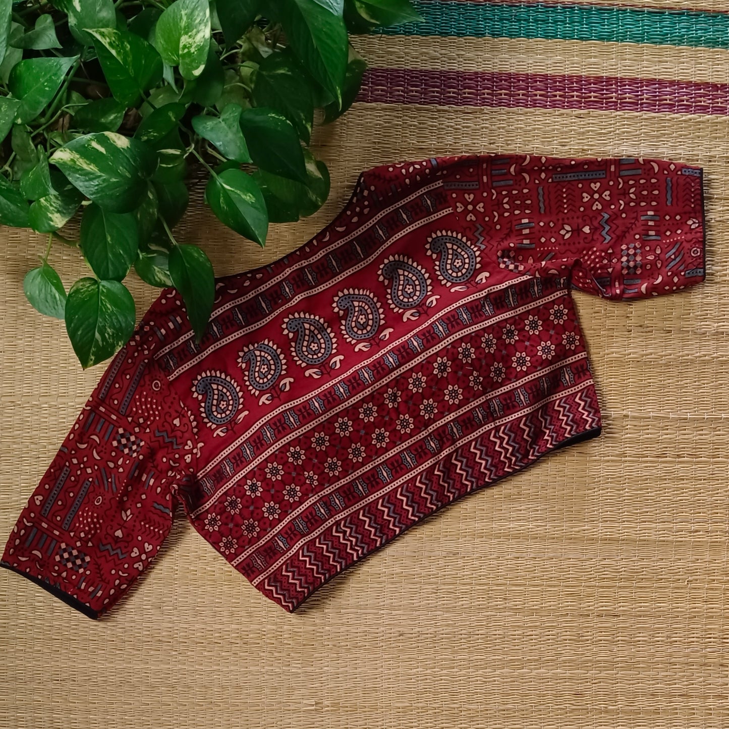 Maroon Ajrak Cotton Blouse
