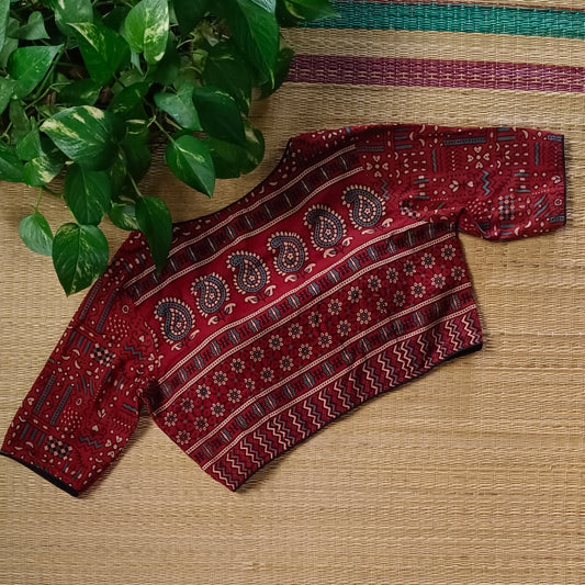 Maroon Ajrak Cotton Blouse