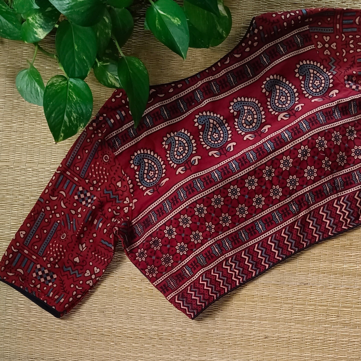 Maroon Ajrak Cotton Blouse