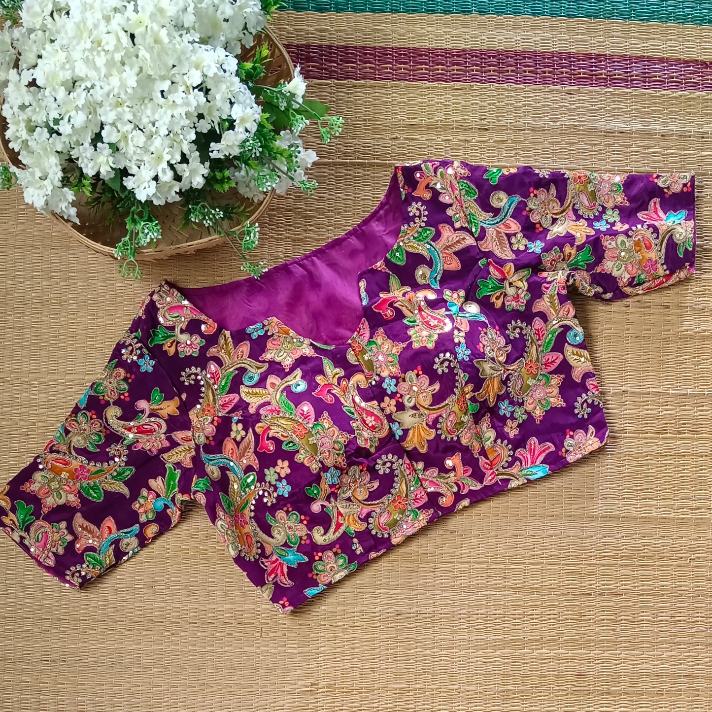 Magenta crepe code work blouse - Elbow sleeves