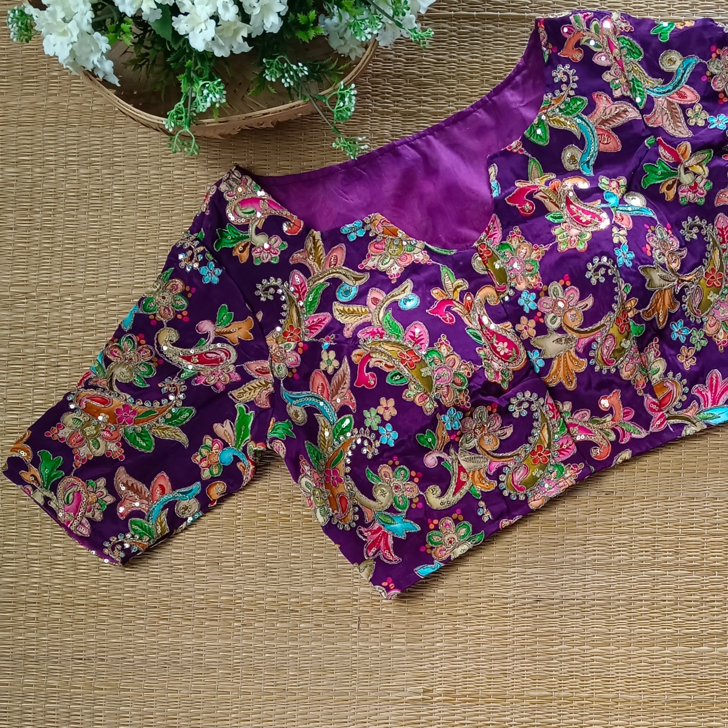 Magenta crepe code work blouse - Elbow sleeves