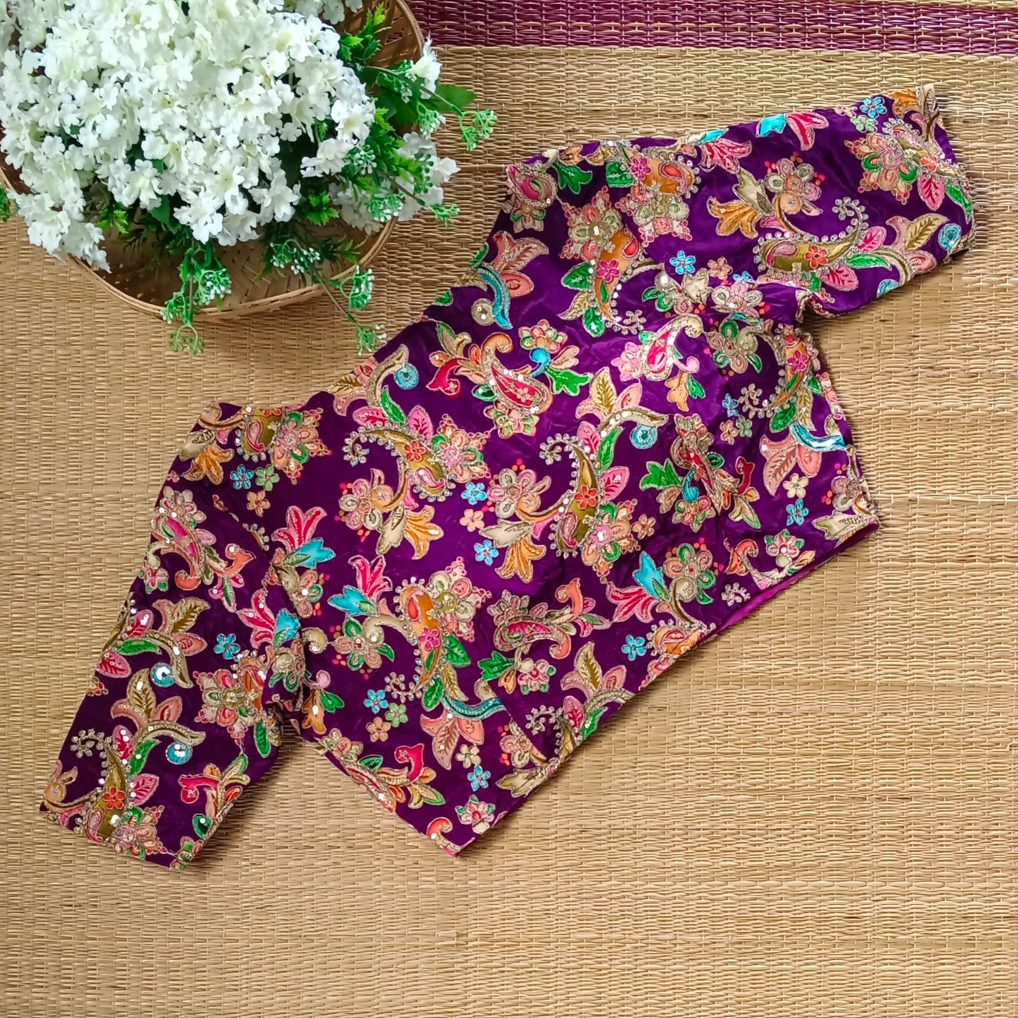 Magenta crepe code work blouse - Elbow sleeves